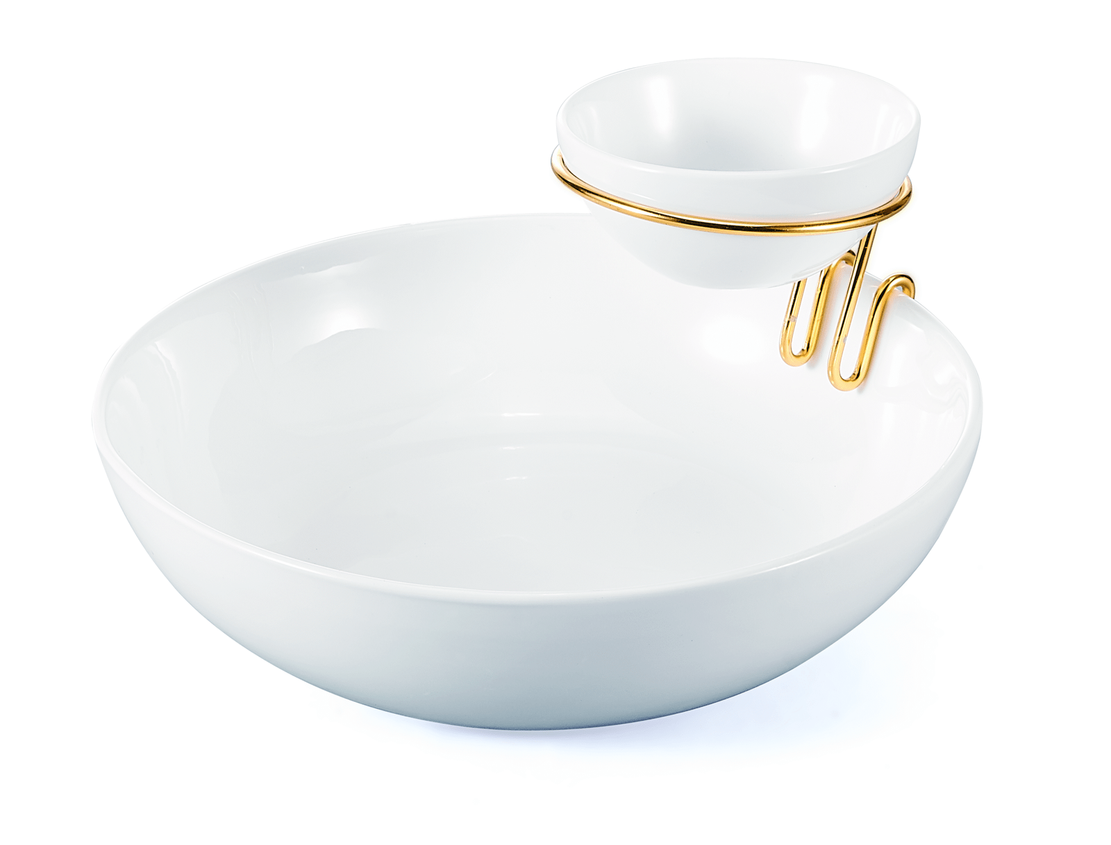 ORCHID 2PCS CHIP & DIP BOWL WITH GOLD STAND